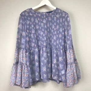 American Eagle Sheer Floral Bell Sleeve Blouse